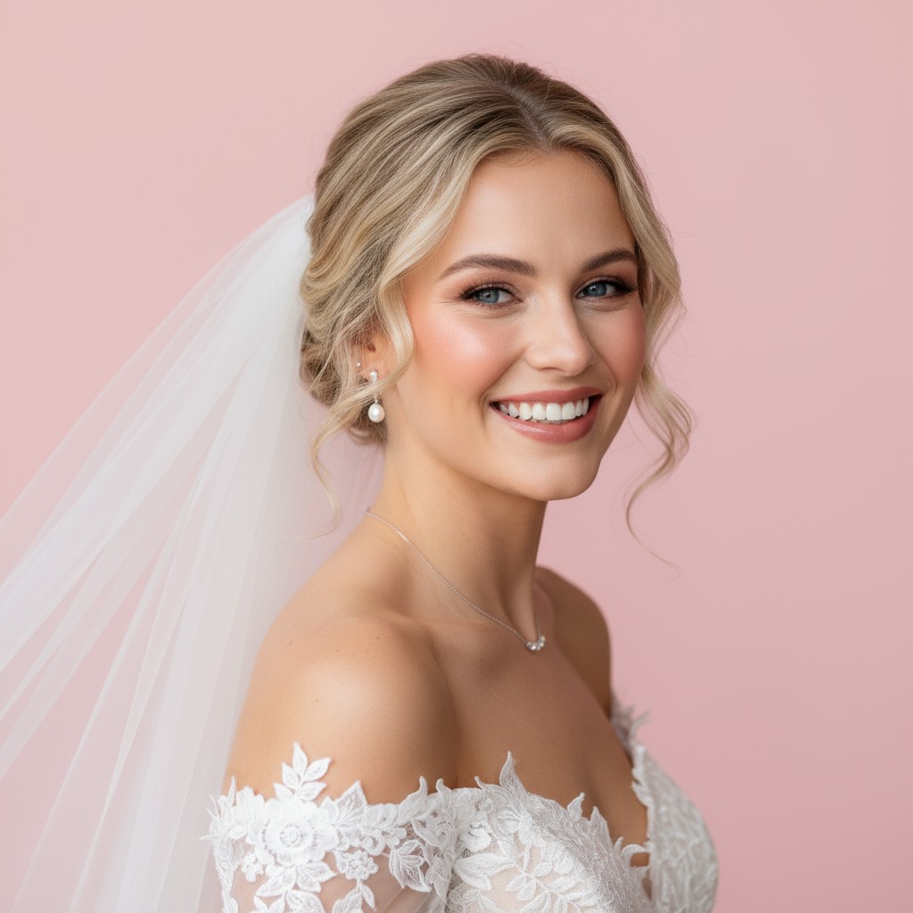 Low Bridal Updo With Veil Ideas